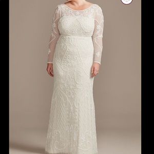 Plus Beaded Long Sleeve Wedding Dress, Size20W
